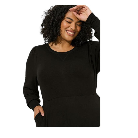 Torrid NWT Mini Super Soft Long Puff Sleeve Skater Dress Black Pockets Size 3X - Picture 3 of 6